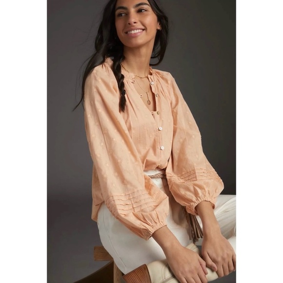 NWT Cleobella Antonia Puff Sleeve Peasant Top Light Peach Size Small - Picture 2 of 11
